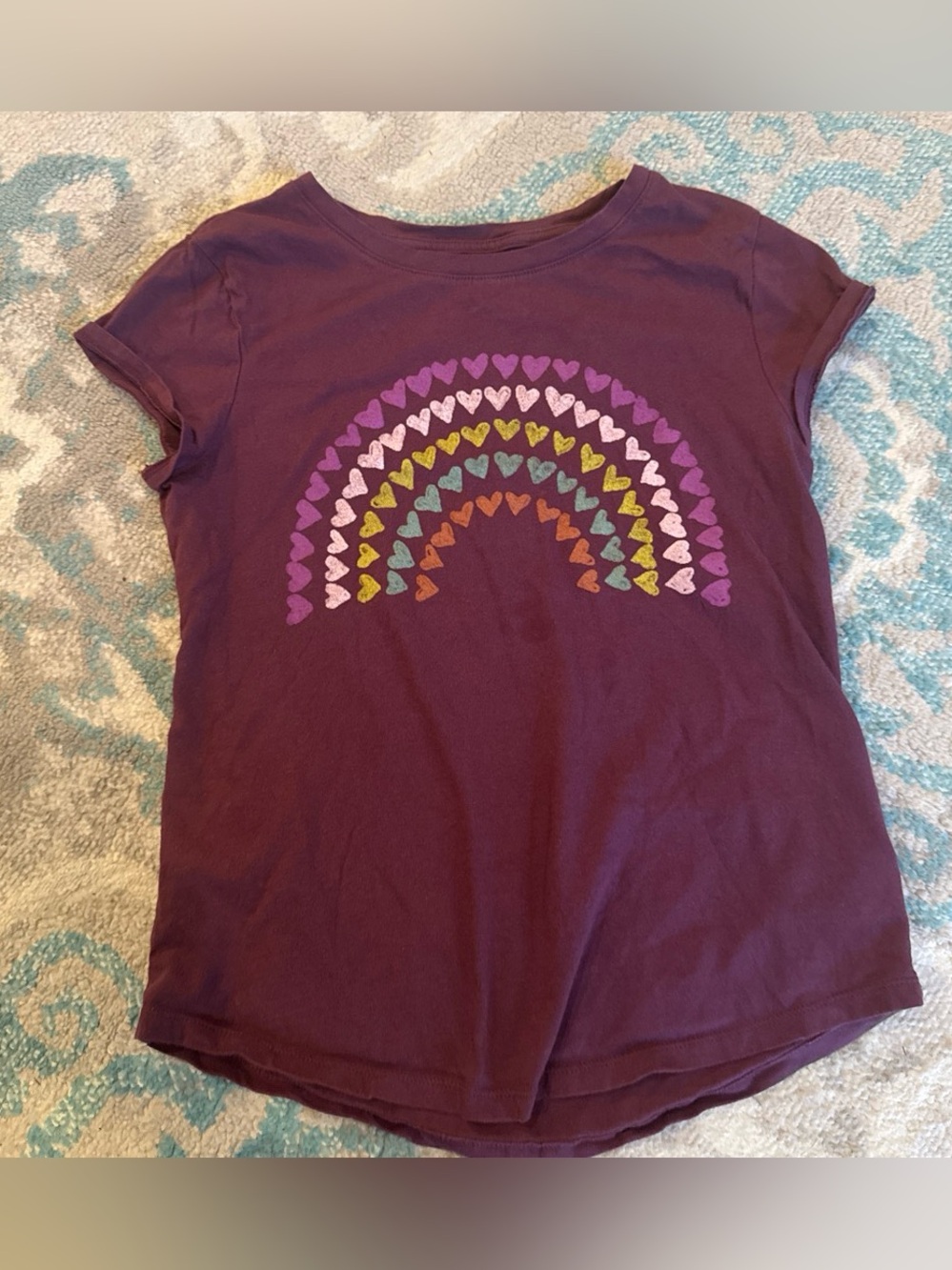 GAP Purple Short-Sleeve Tee with Heart Rainbow Graphic